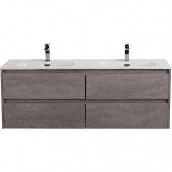 База под раковину подвесная BELBAGNO KRAFT-1400-4C-SO-2-CG с четырьмя выкатными ящиками для раковины с двумя чашами, Cemento Grigio, 1400x460x500